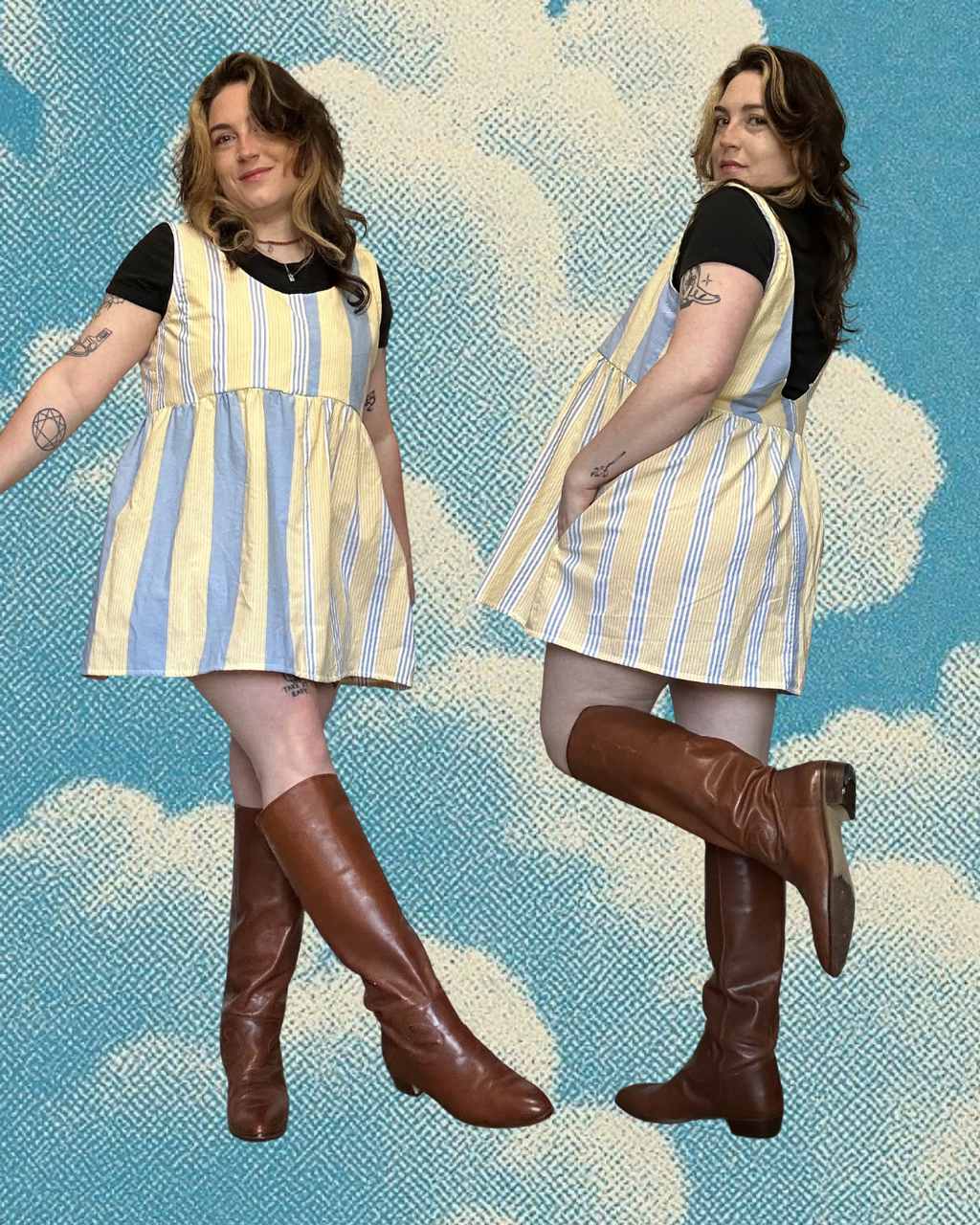 KSS Babydoll Smock Dress - Yellow/Blue