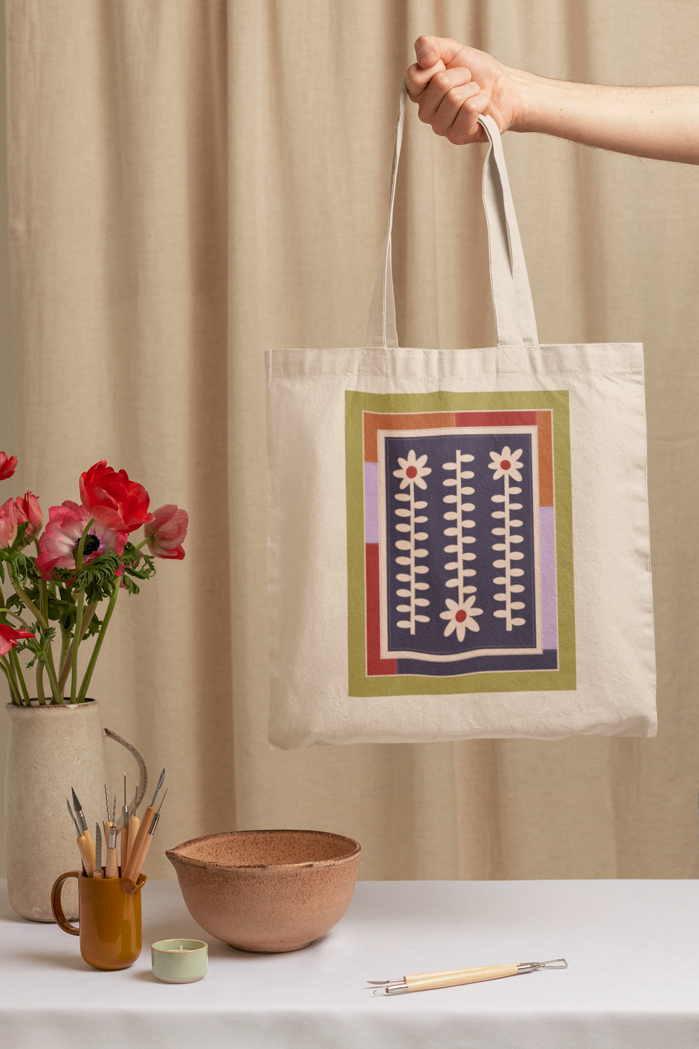Flower Quilt Tote Bag