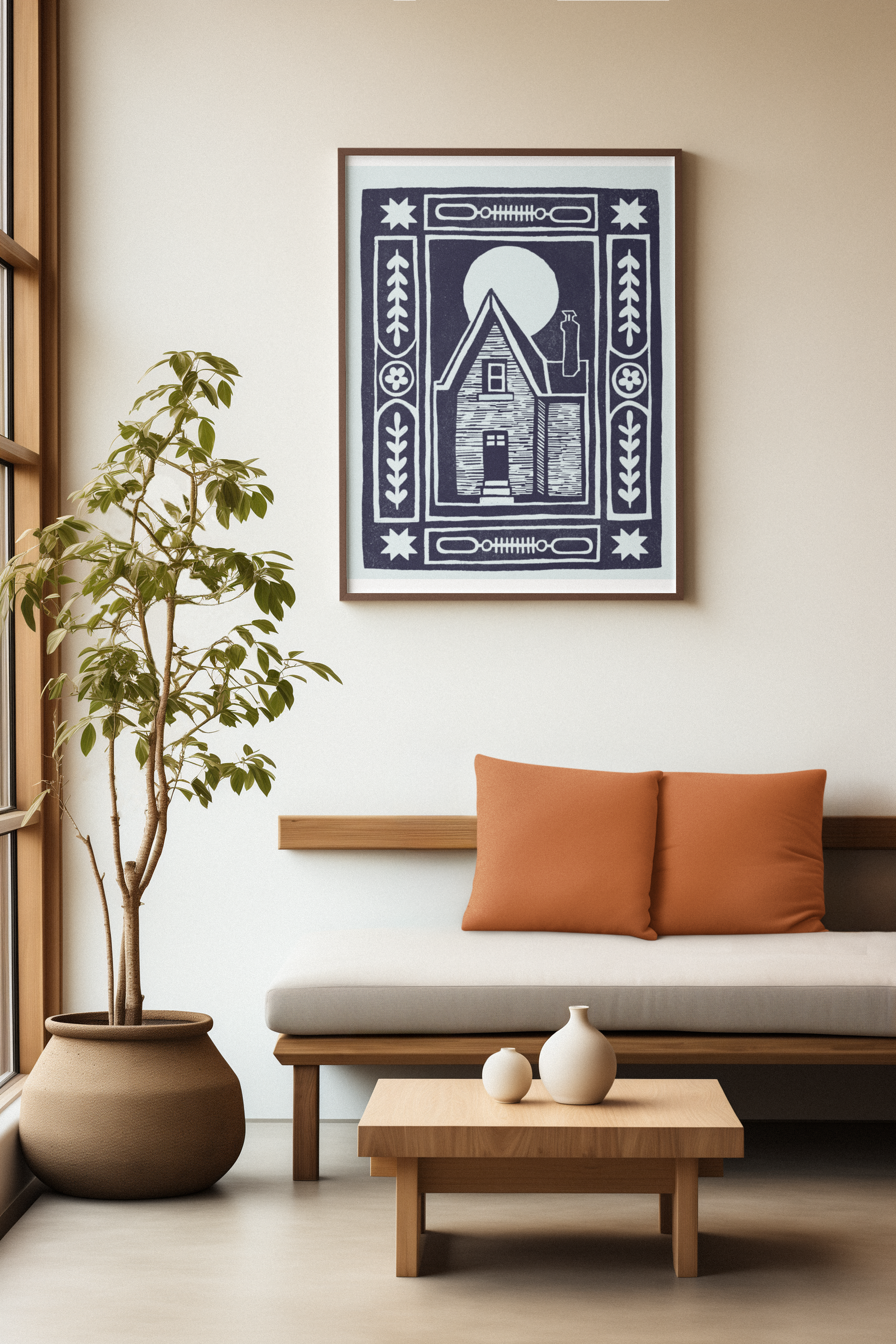 Haunted House Block Print - Navy Blue