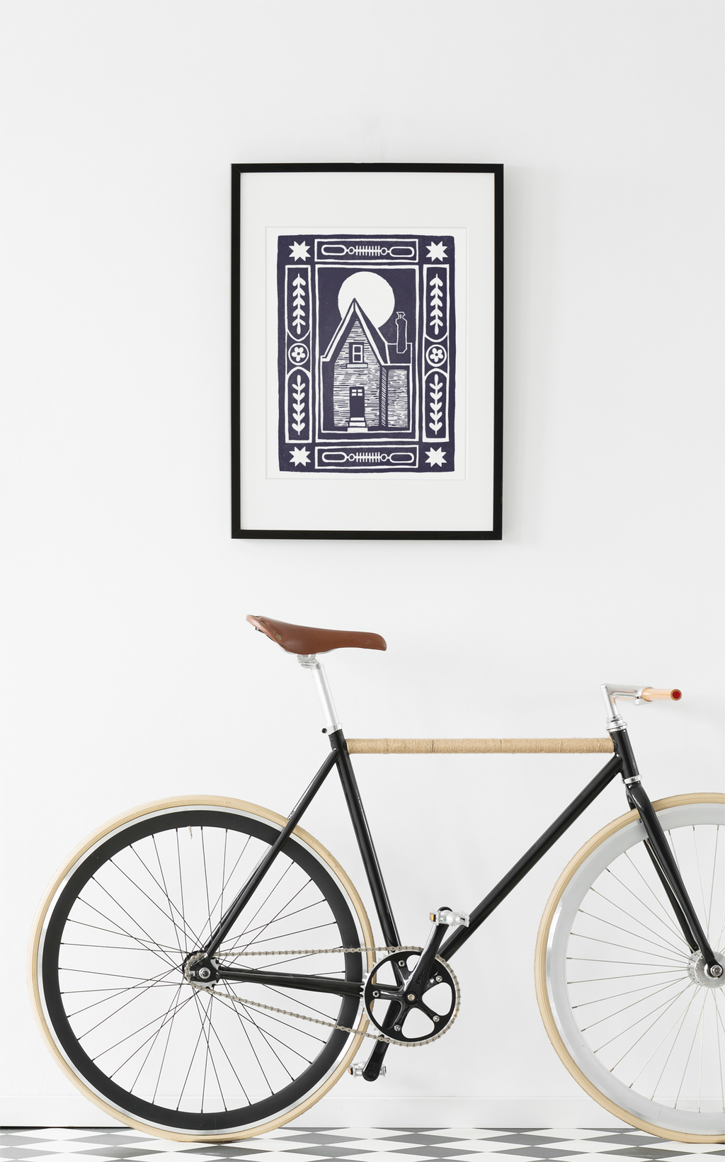 Haunted House Block Print - Navy Blue