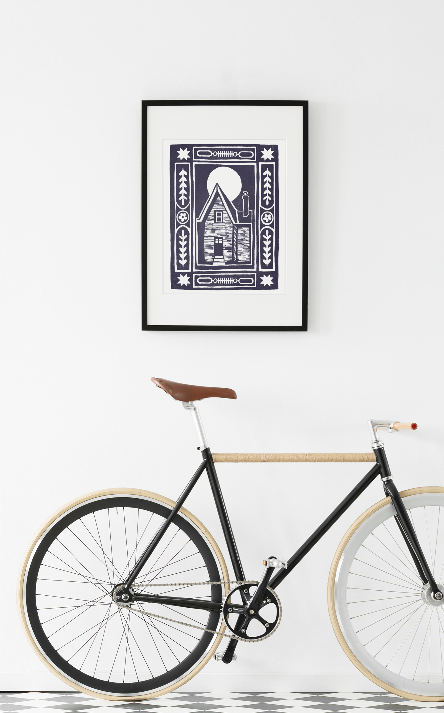Haunted House Block Print - Navy Blue
