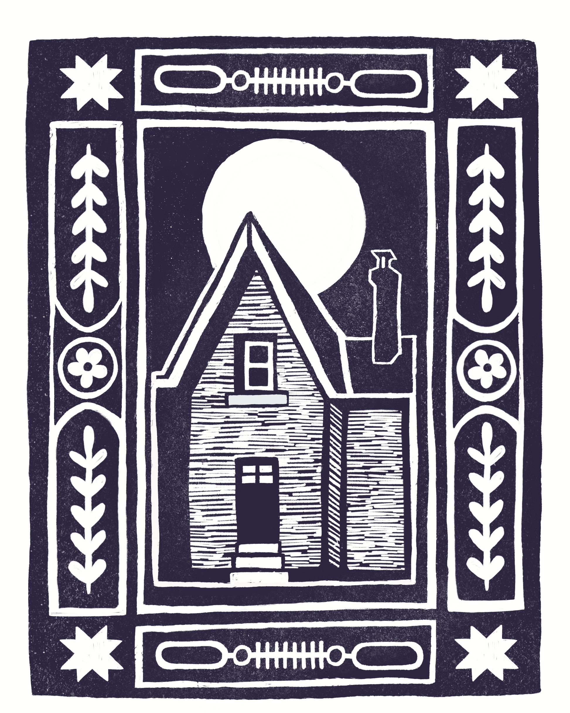 Haunted House Block Print - Navy Blue