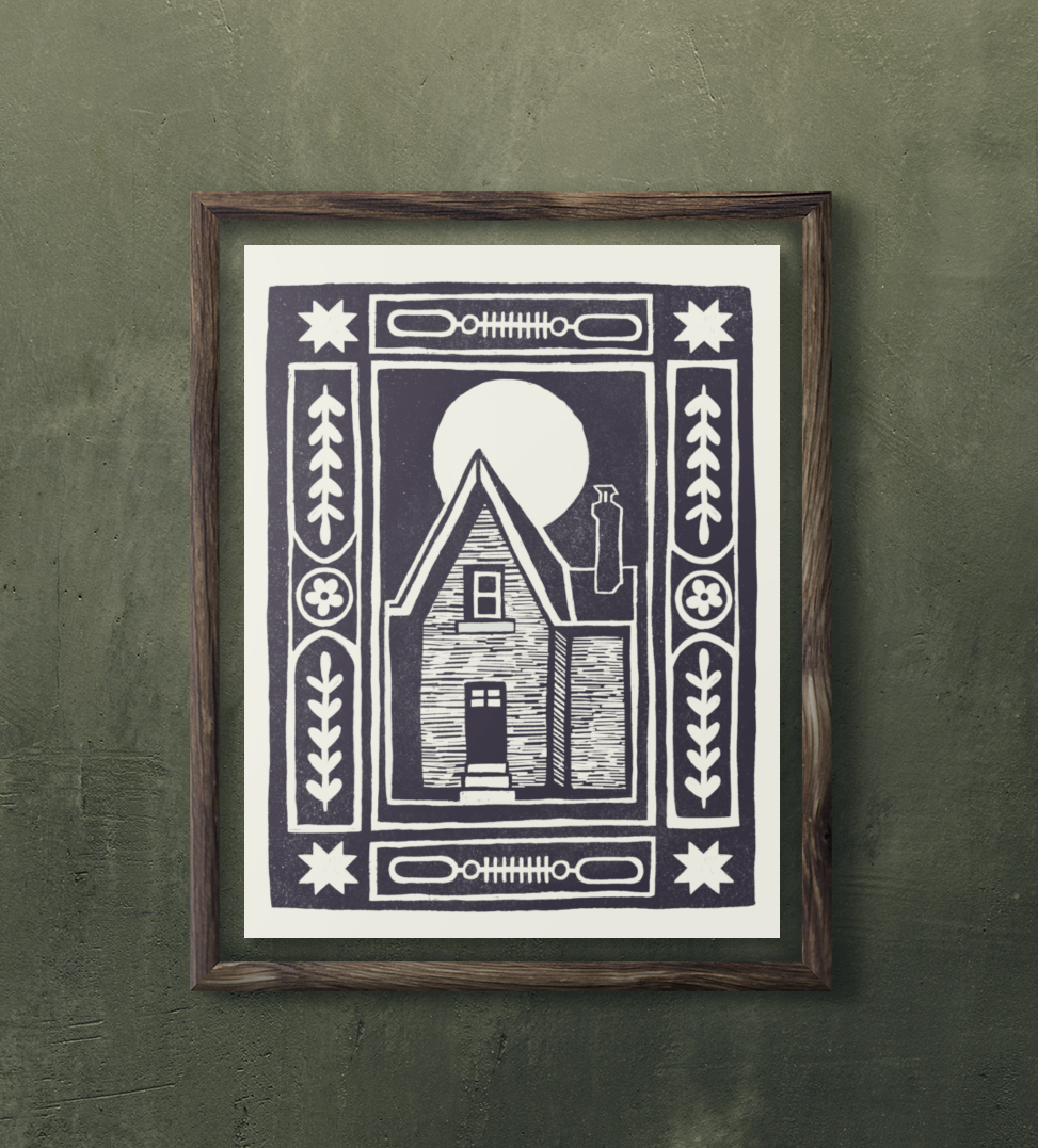 Haunted House Block Print - Navy Blue
