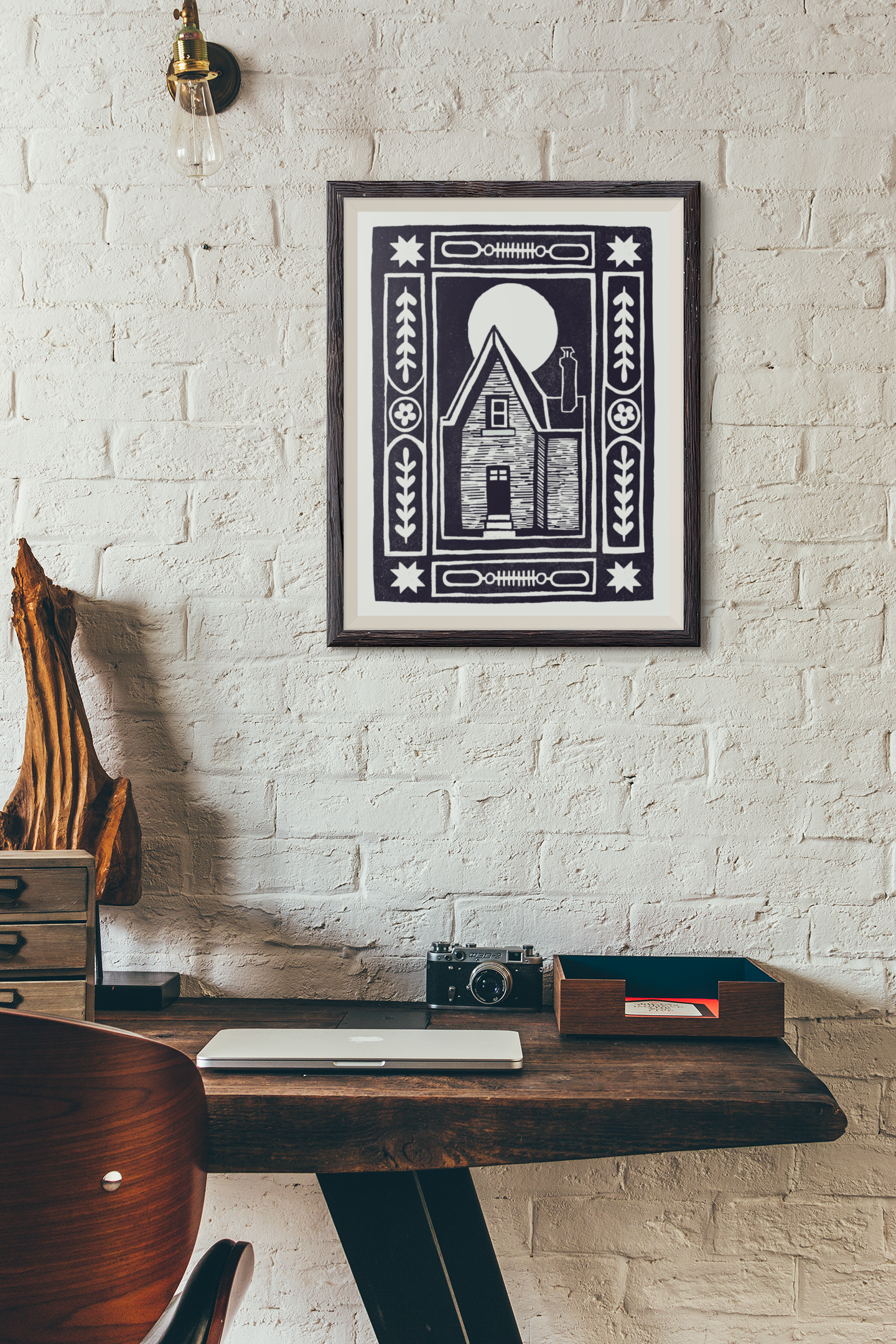 Haunted House Block Print - Navy Blue