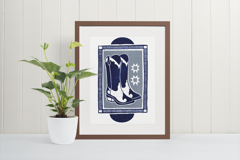Cowboy Boot Block Print Poster