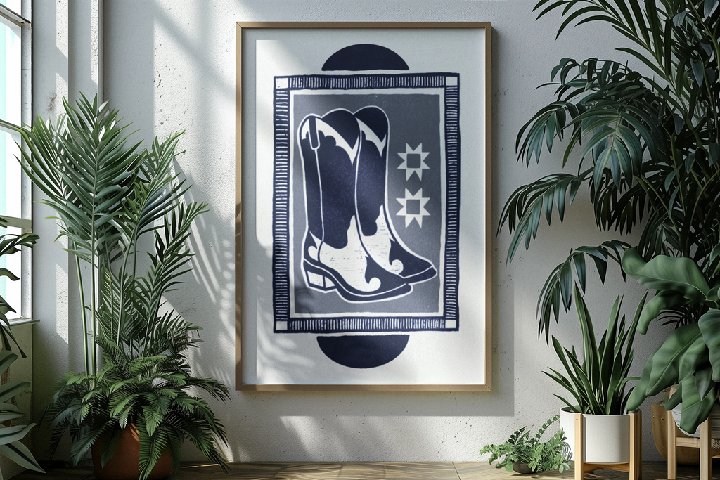 Cowboy Boot Block Print Poster