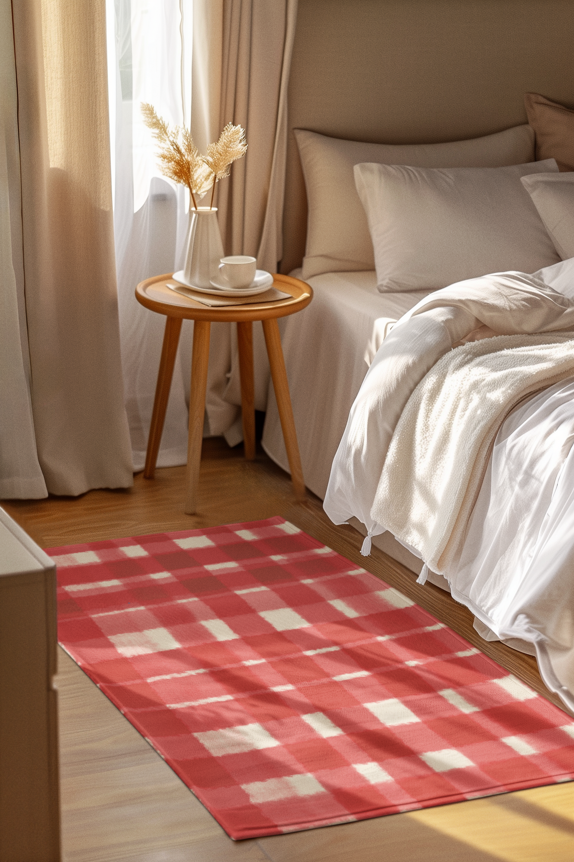 Watercolor Red Plaid Indoor/ Outdoor Area Rug