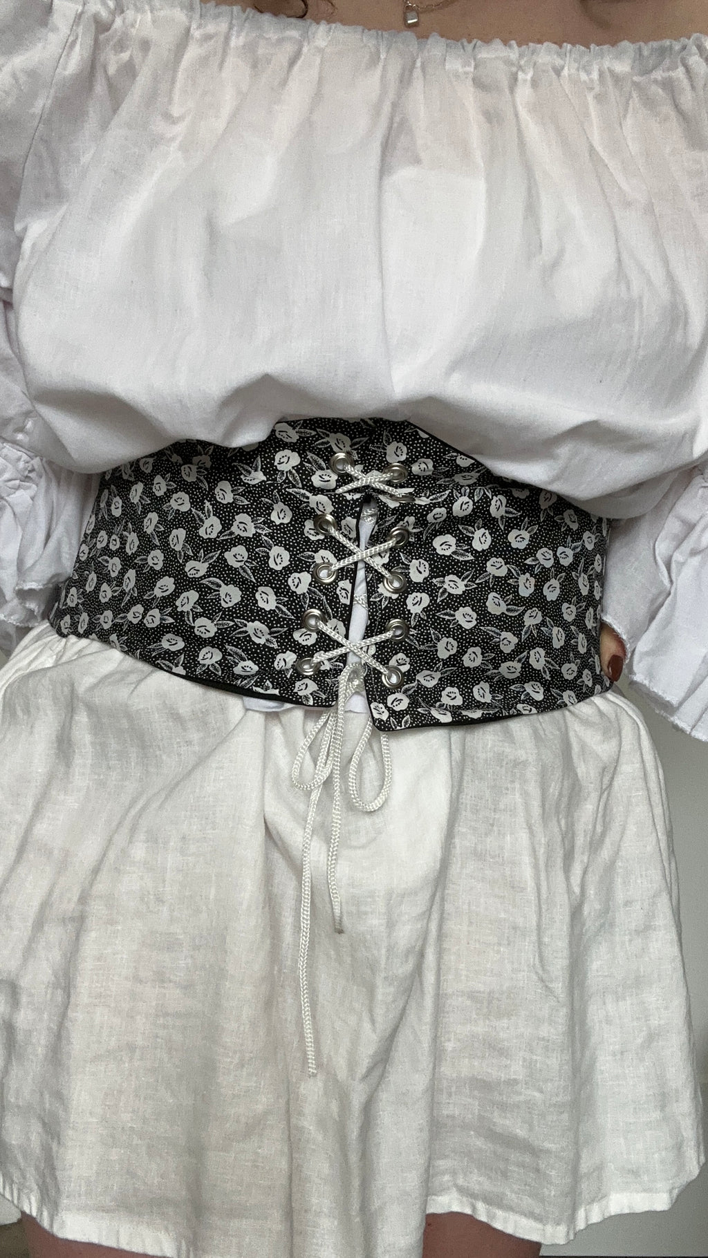 KSS Corset Belt - Short / Black Floral Cotton 35” Waist