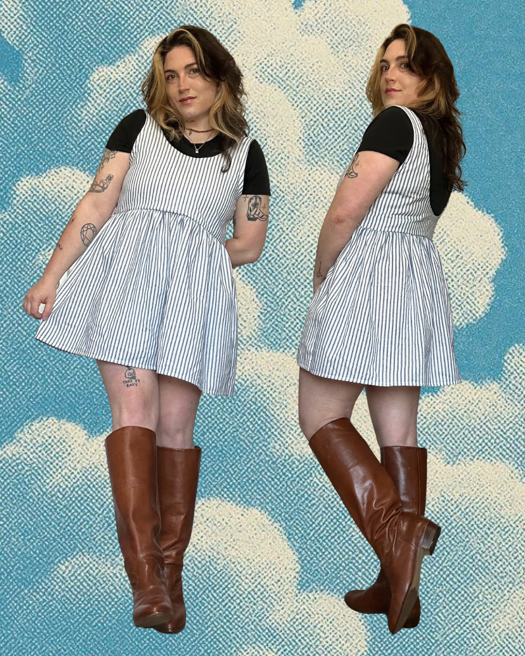 KSS Babydoll Smock Dress - Blue Stripes