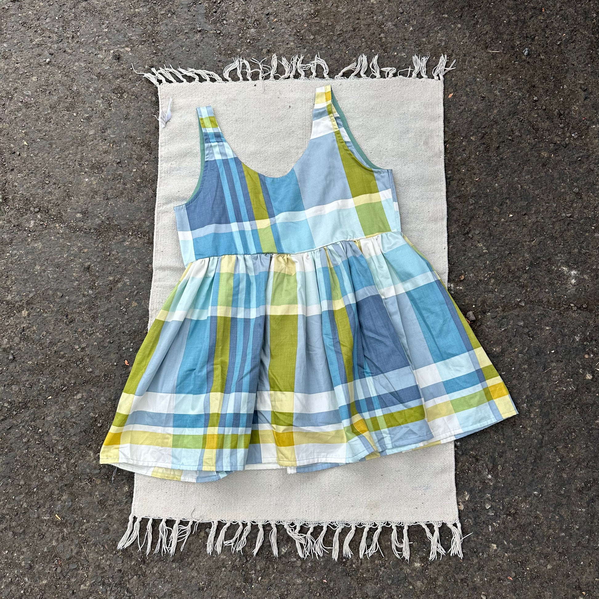 KSS Babydoll Smock Dress - Green/Blue Cotton