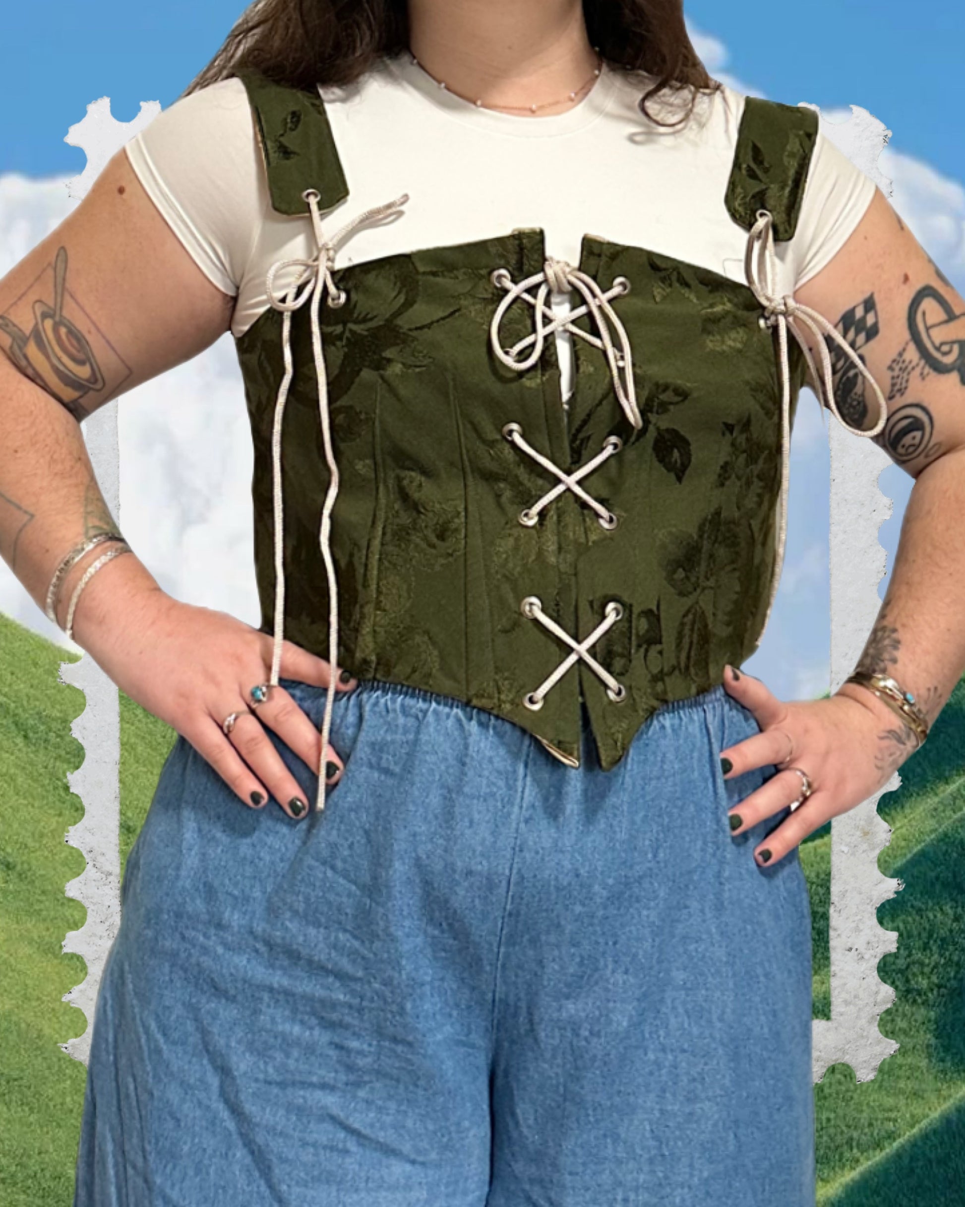 KSS Corset - Vintage Embossed Green Velvet