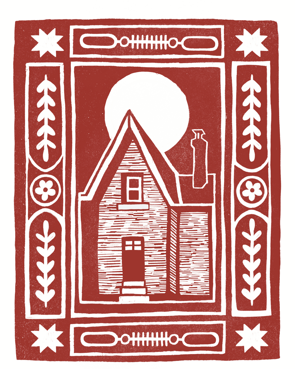 Haunted House Block Print - Rust Orange
