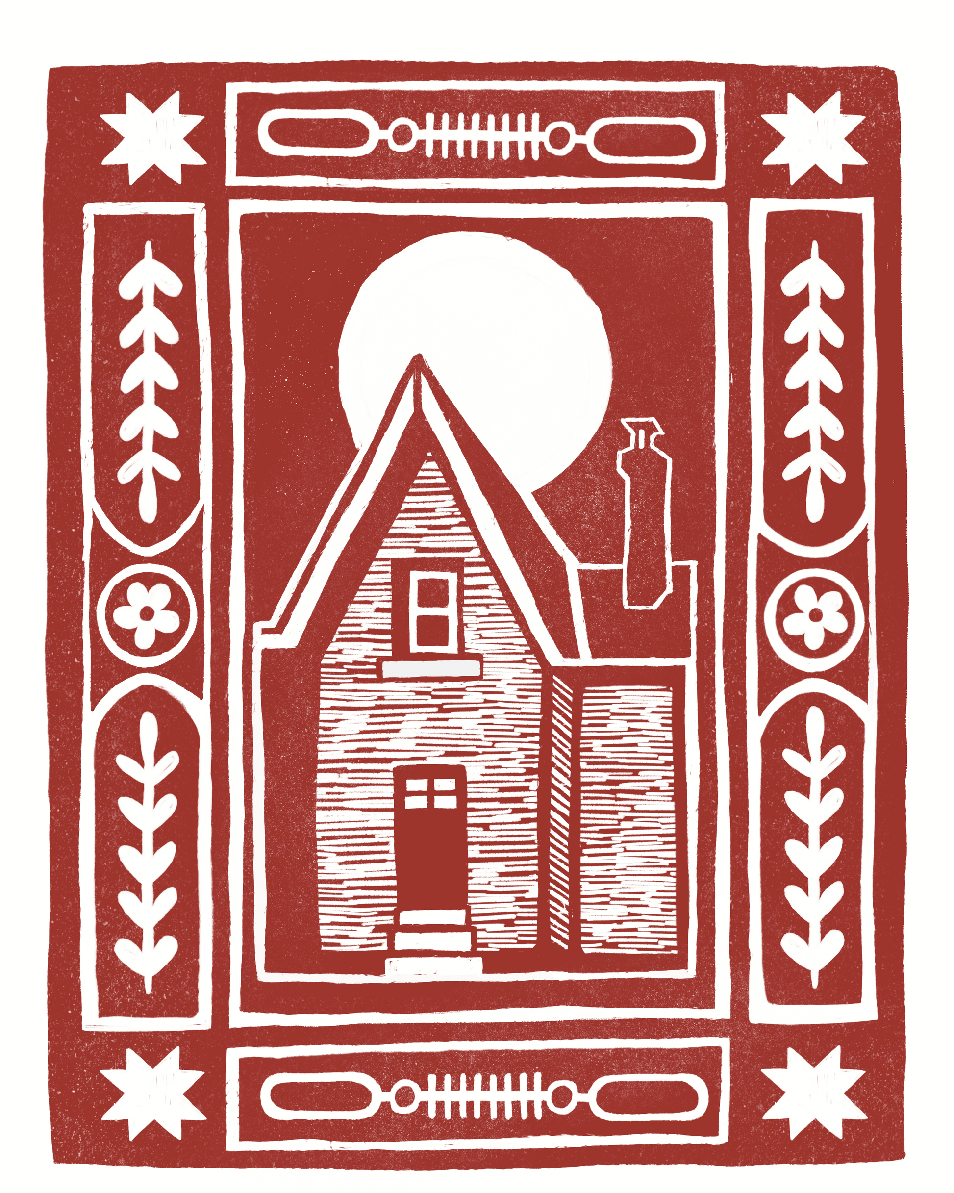 Haunted House Block Print - Rust Orange
