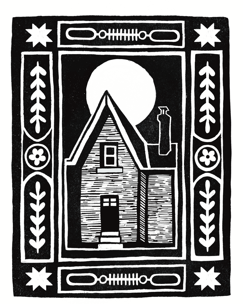 Haunted House Block Print - Rich Black