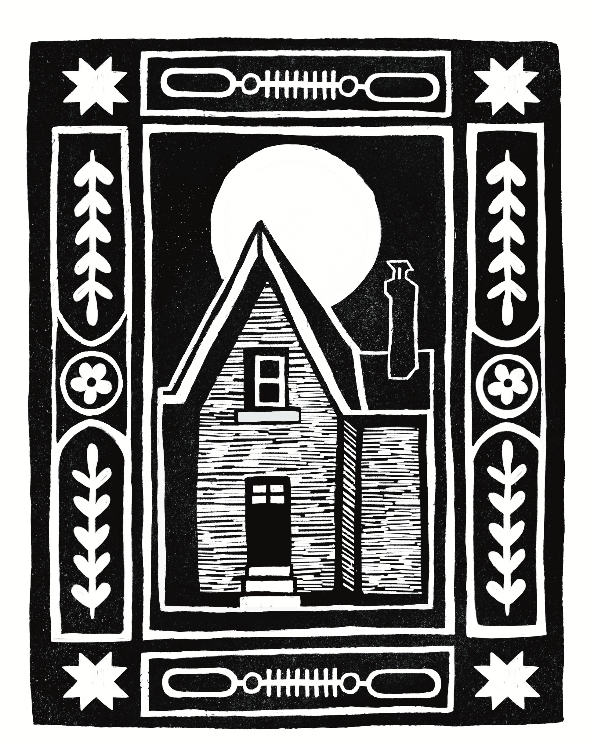 Haunted House Block Print - Rich Black
