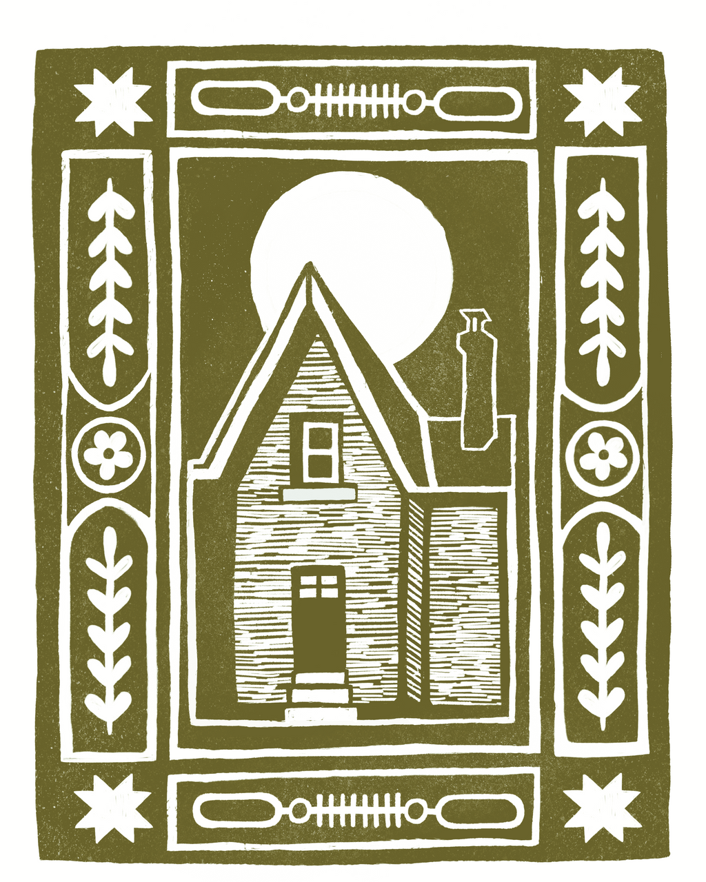 Haunted House Block Print - Sage Green