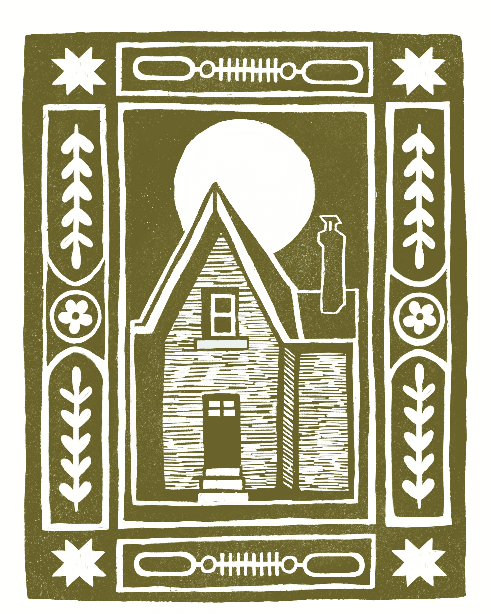 Haunted House Block Print - Sage Green