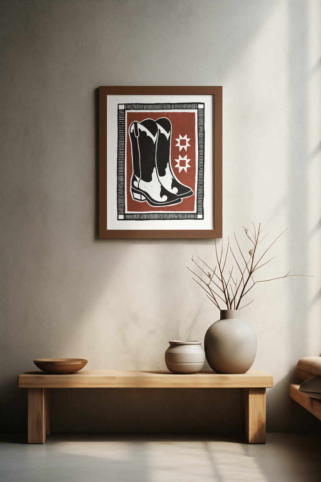 Red Cowboy Boot Block Print Poster
