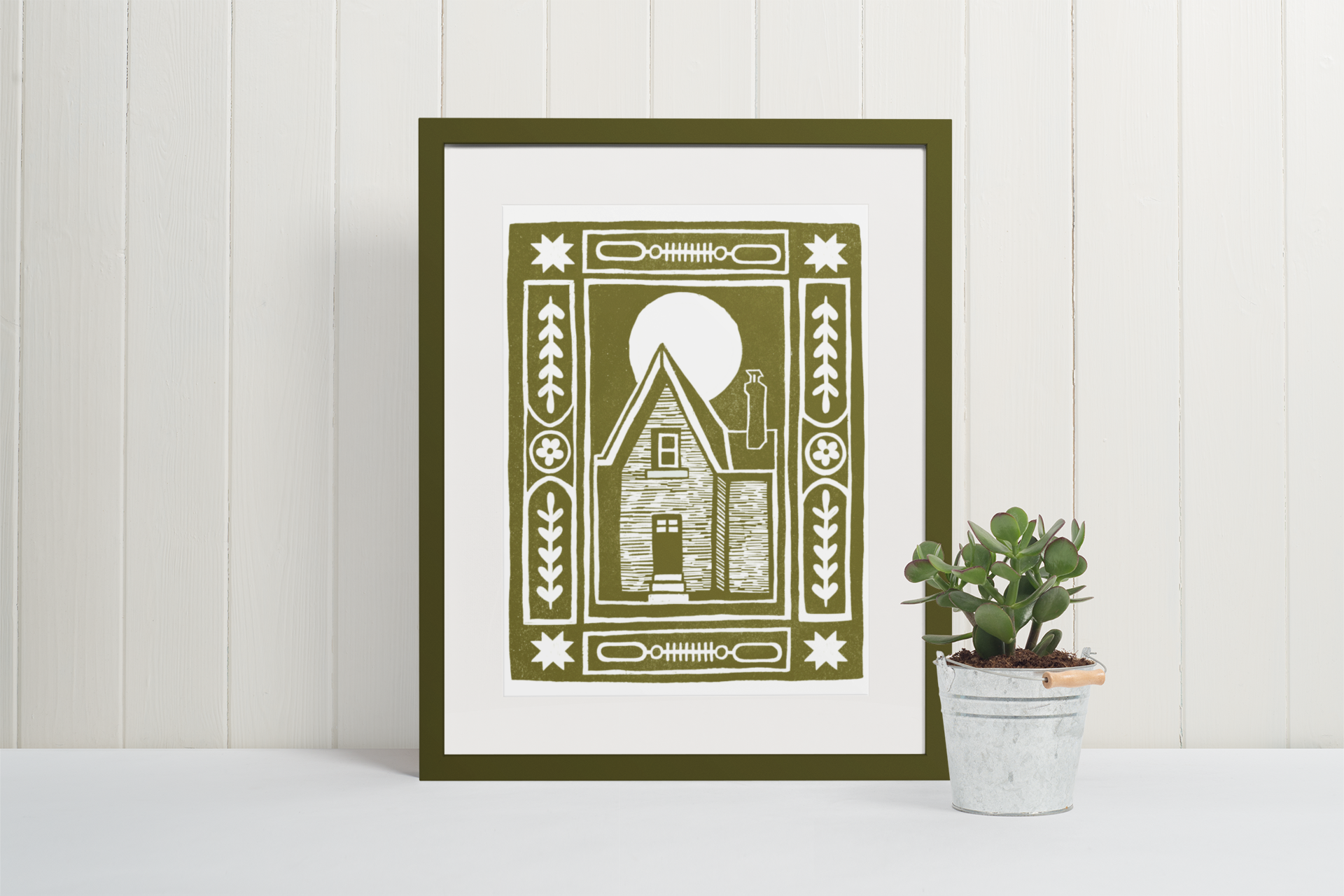 Haunted House Block Print - Sage Green