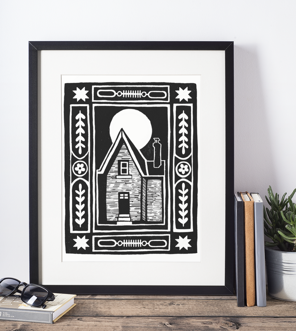 Haunted House Block Print - Rich Black