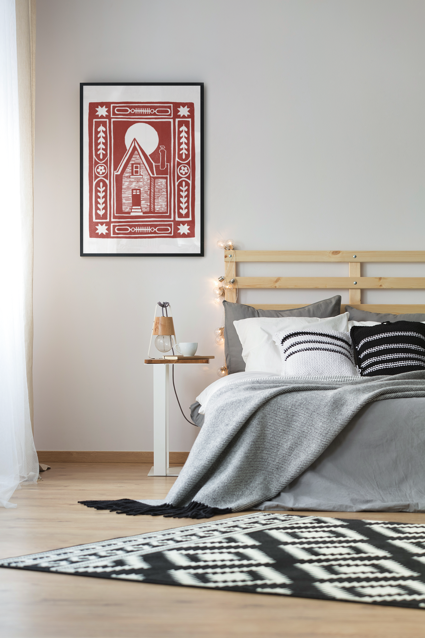 Haunted House Block Print - Rust Orange