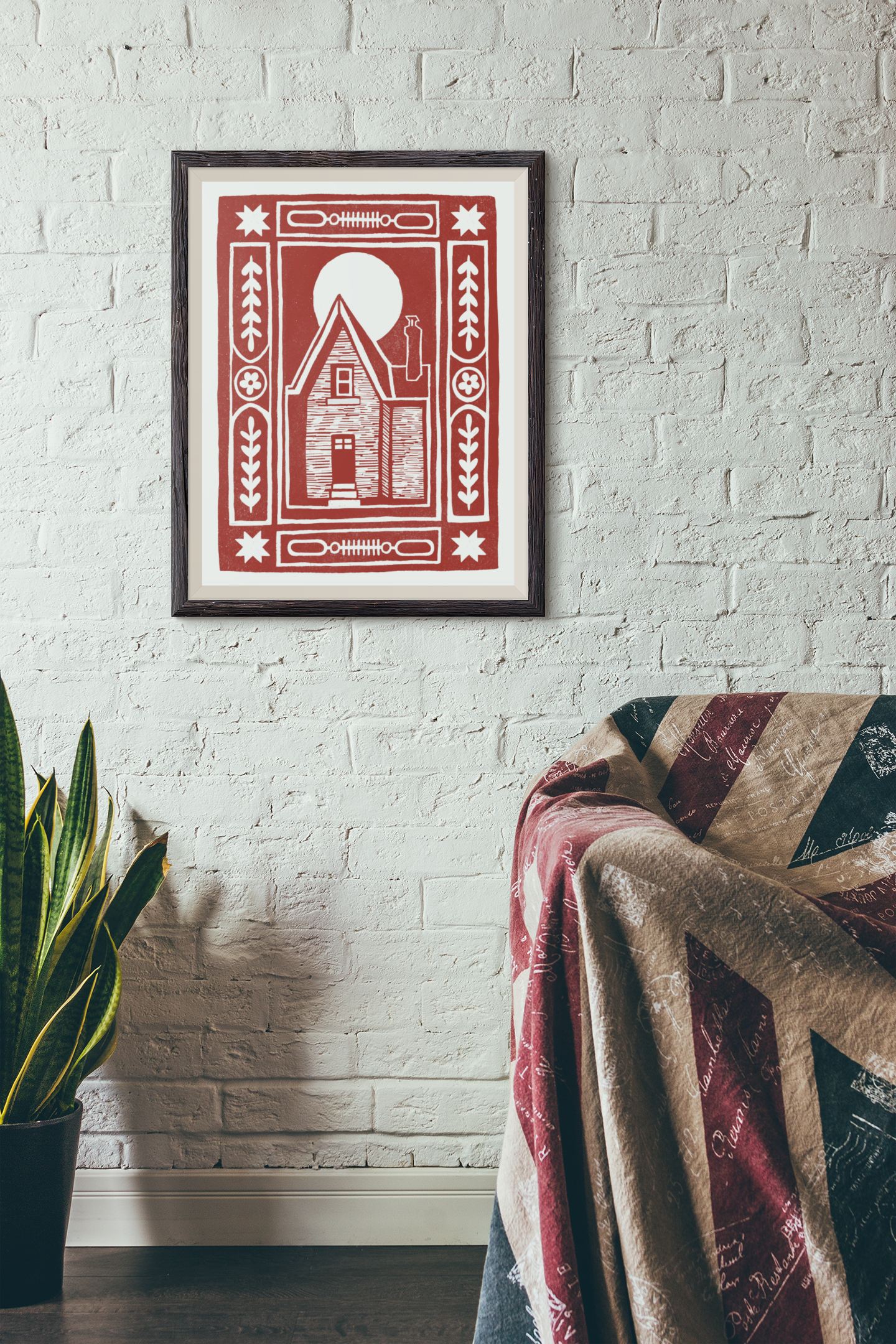 Haunted House Block Print - Rust Orange