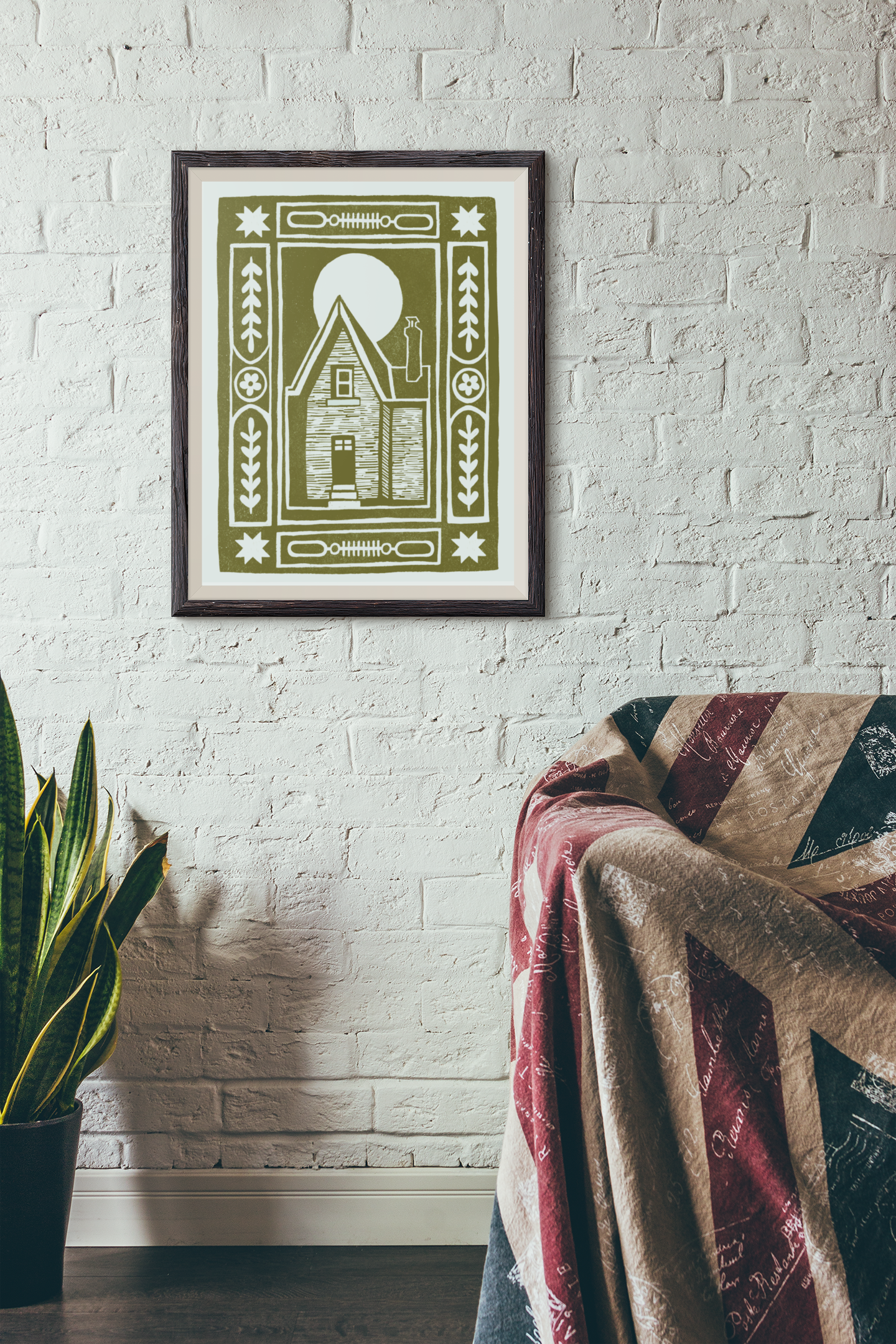 Haunted House Block Print - Sage Green