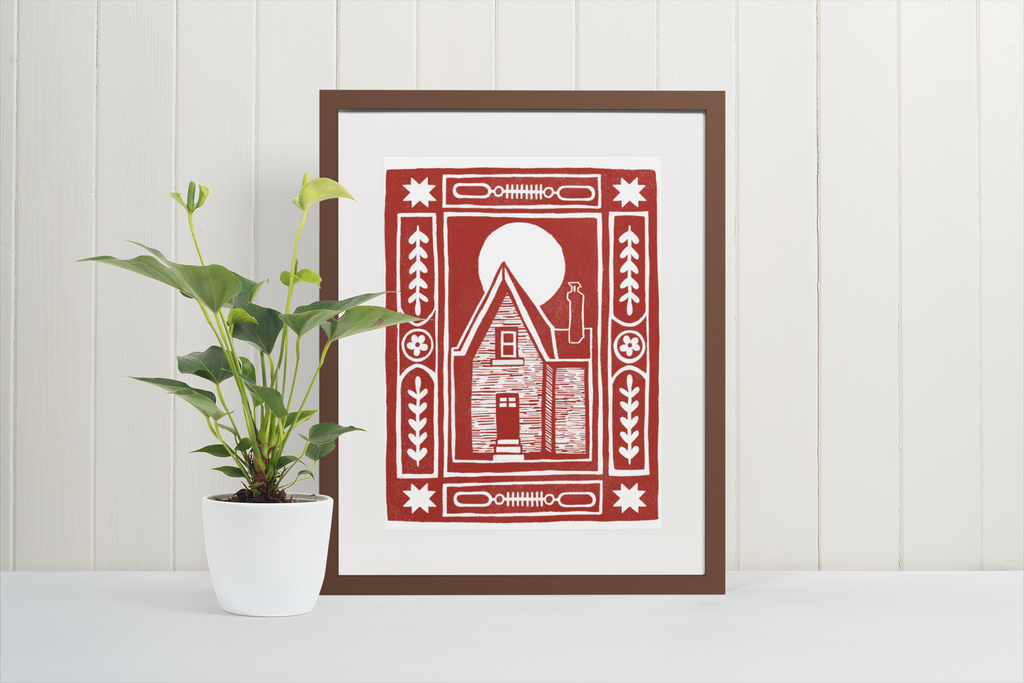 Haunted House Block Print - Rust Orange