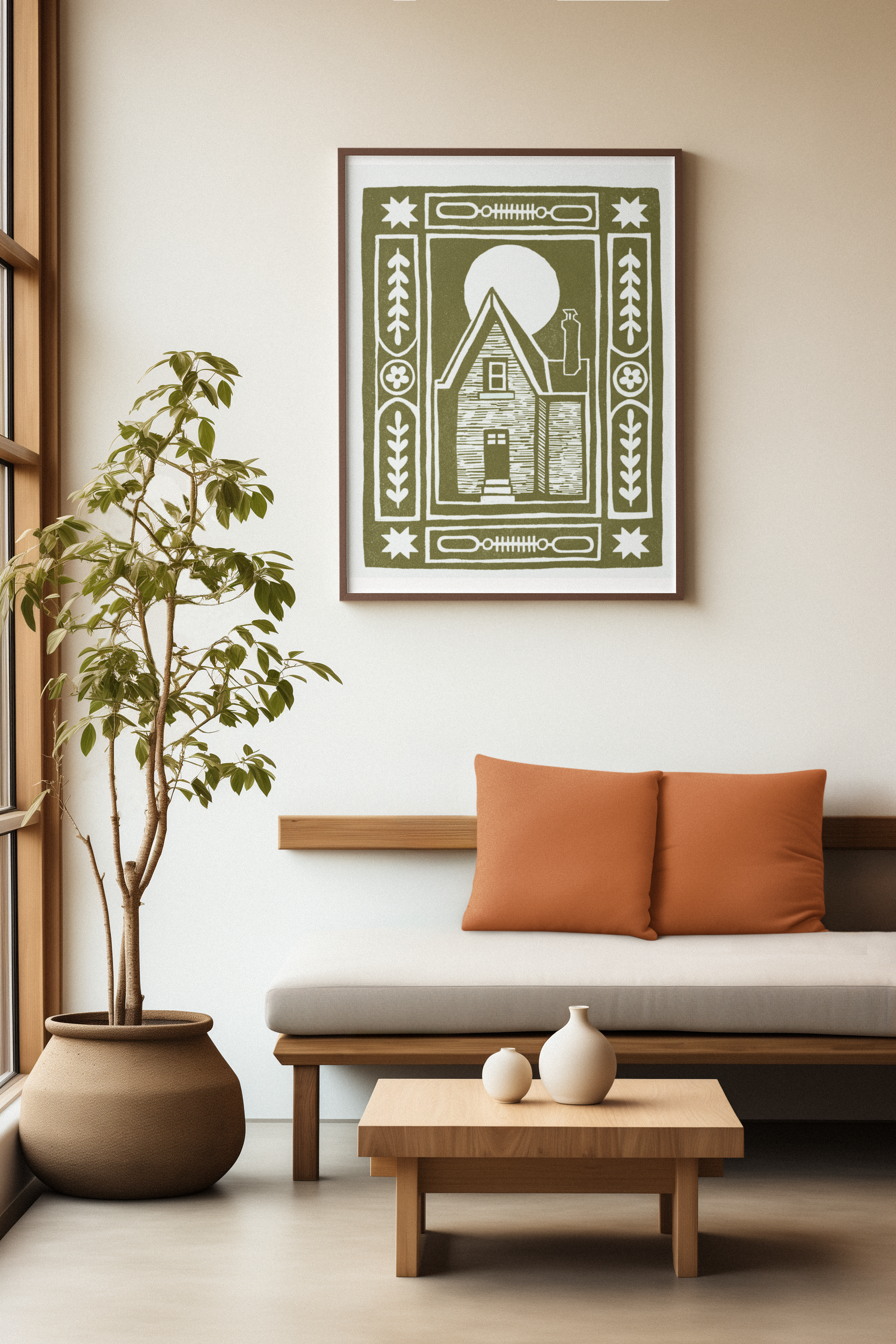 Haunted House Block Print - Sage Green